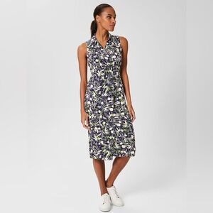 Hobbs London Nadia Sleeveless Jersey Dress Floral Leaf Navy Pattern